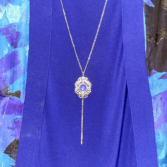 R & M Richards Navy Blue Floral Printed Sheer Jacket And Sheath Dress - Picture 7 of 16